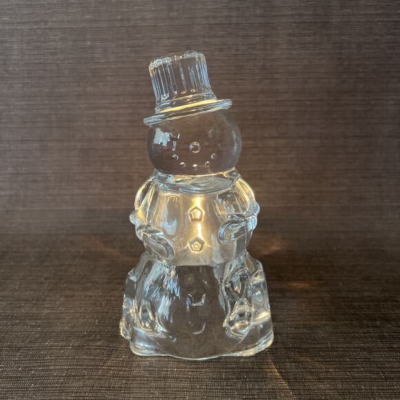 Crystal Snowman Candle Holder – Tealight Size – Frosted Glass Winter Decor – 5″ - Picture 8 of 10
